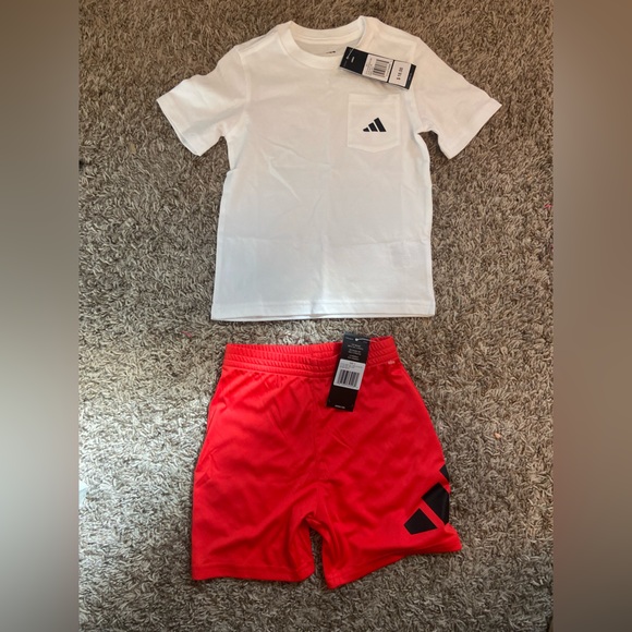 adidas Other - Adidas White T-Shirt and Red Shorts Set Size 4 Kids